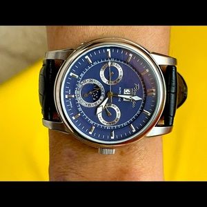 Super Classy Blue Multi Dial TRIPLE DATE AUTOMATIC Rousseau Watch NIB Mint!